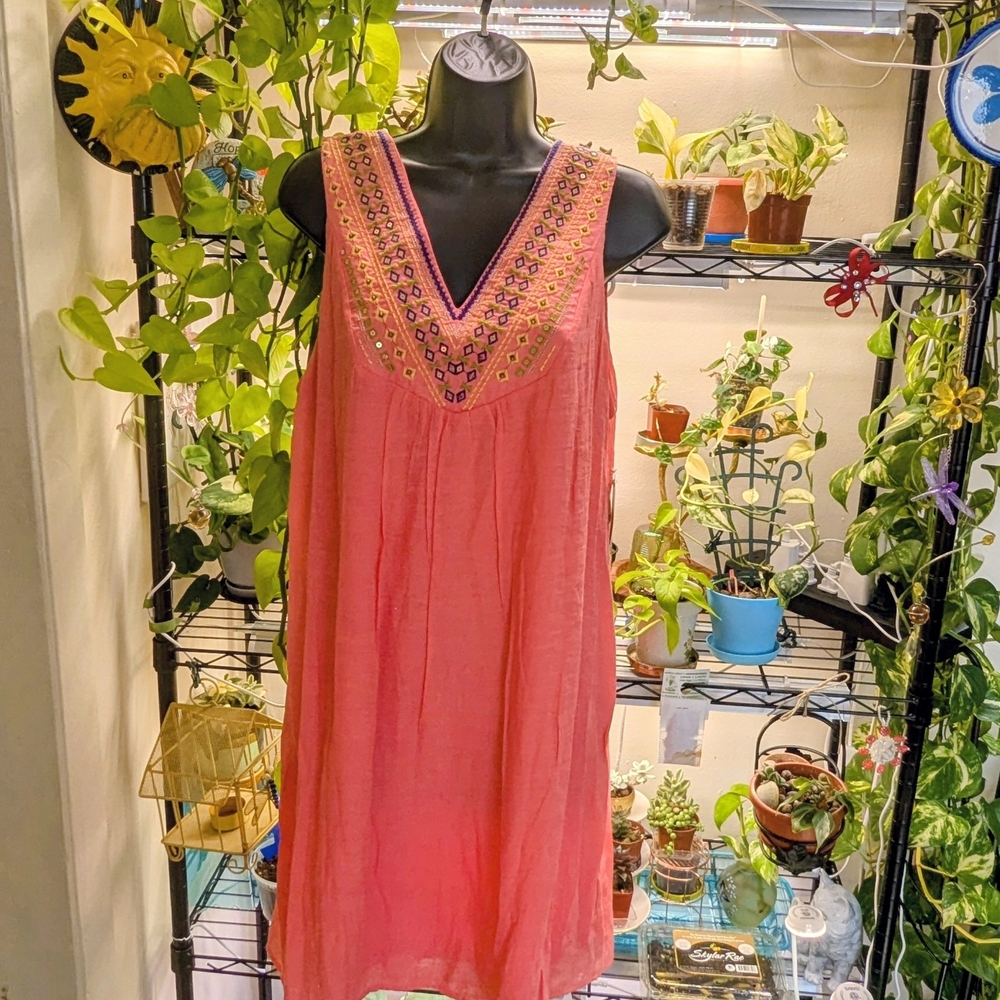 Embroidered Pink Sleeveless Dress